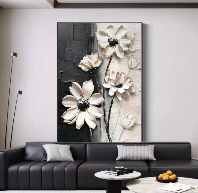 轻奢花卉客厅玄关向日葵肌理板画抽象装饰画走廊餐厅装饰画