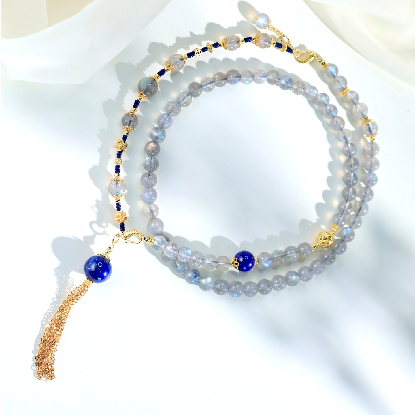 【月光吟】天然灰月光青金流苏组装款手链项链毛衣链