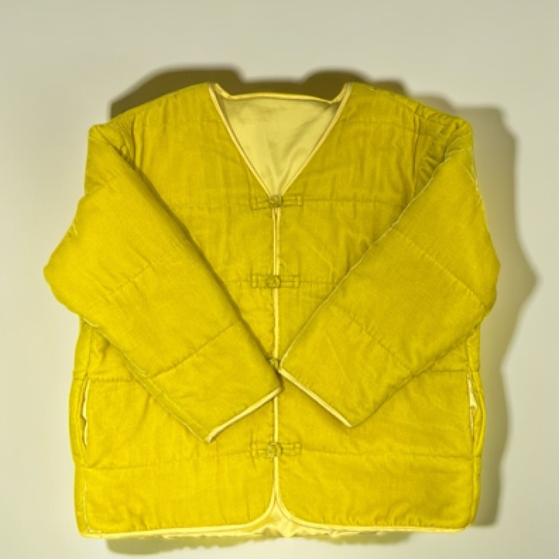 黄色中式真丝绒棉衣棉服女秋冬季新款设计感小众国潮盘扣外套