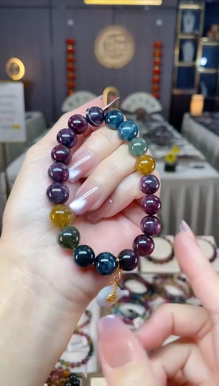 未镶嵌老矿碧玺彩虹单圈手串10mm+碧玺hon多样性发一条