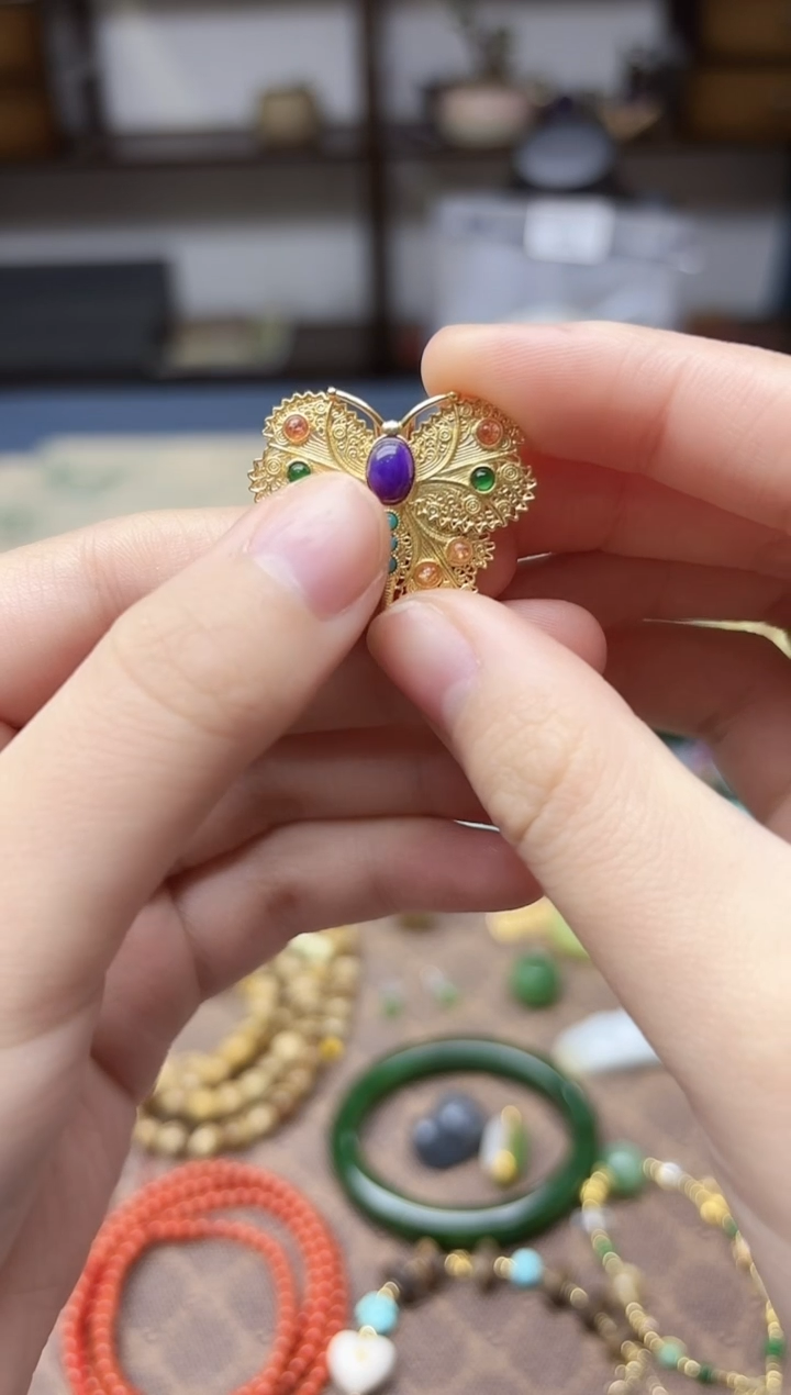 苏纪石（舒俱来）银S925镶嵌颈饰s925银舒俱来蝴蝶吊坠TH赠链