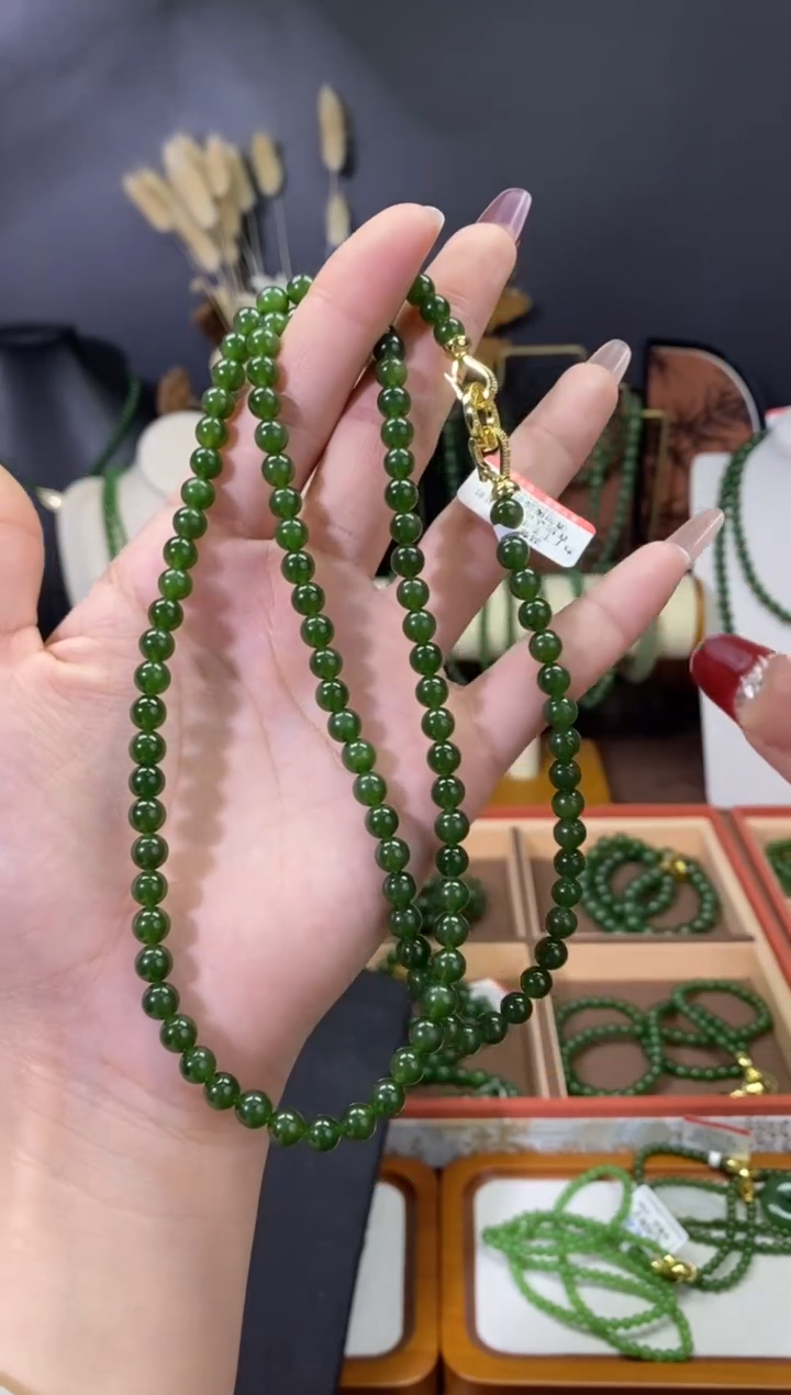 【闪购商品】和田玉（碧玉）颈饰未镶嵌6菠菜微矿毛衣链