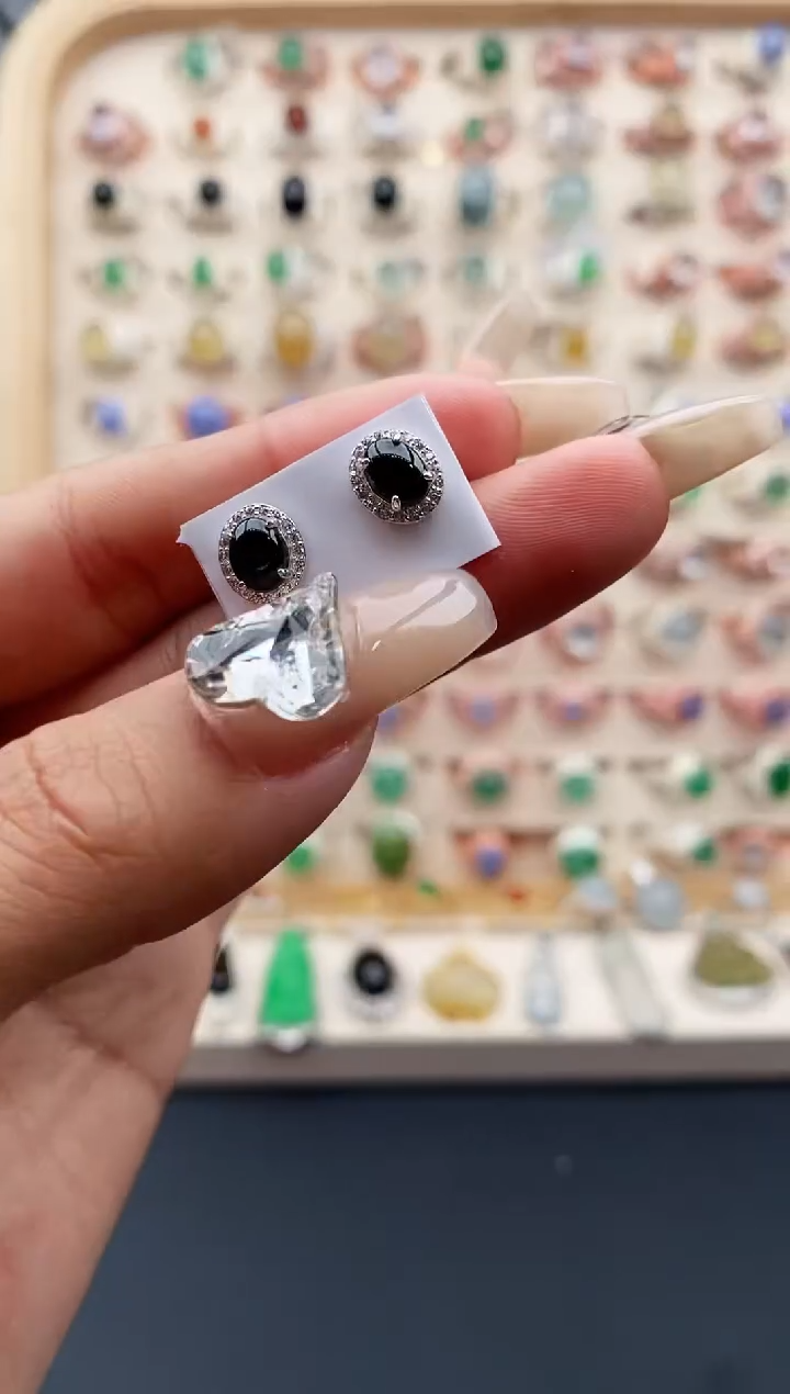 【闪购商品】翡翠耳饰银S925镶嵌缅甸天然A货翡翠222  2+1