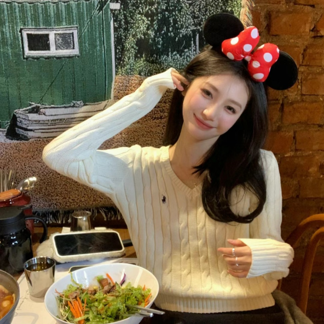 早春秋V领马家针织休闲时尚百搭复古显瘦长袖田园风套头（B02）