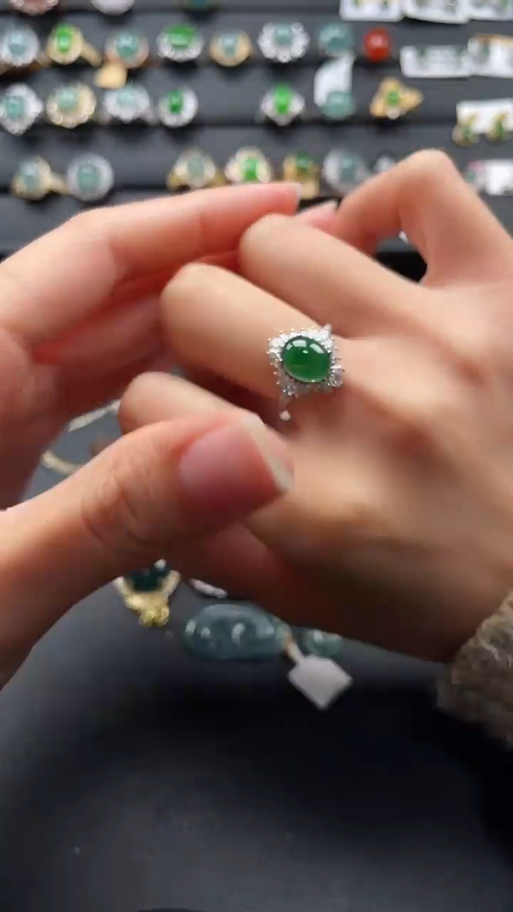 【闪购商品】翡翠戒指银S925镶嵌89779