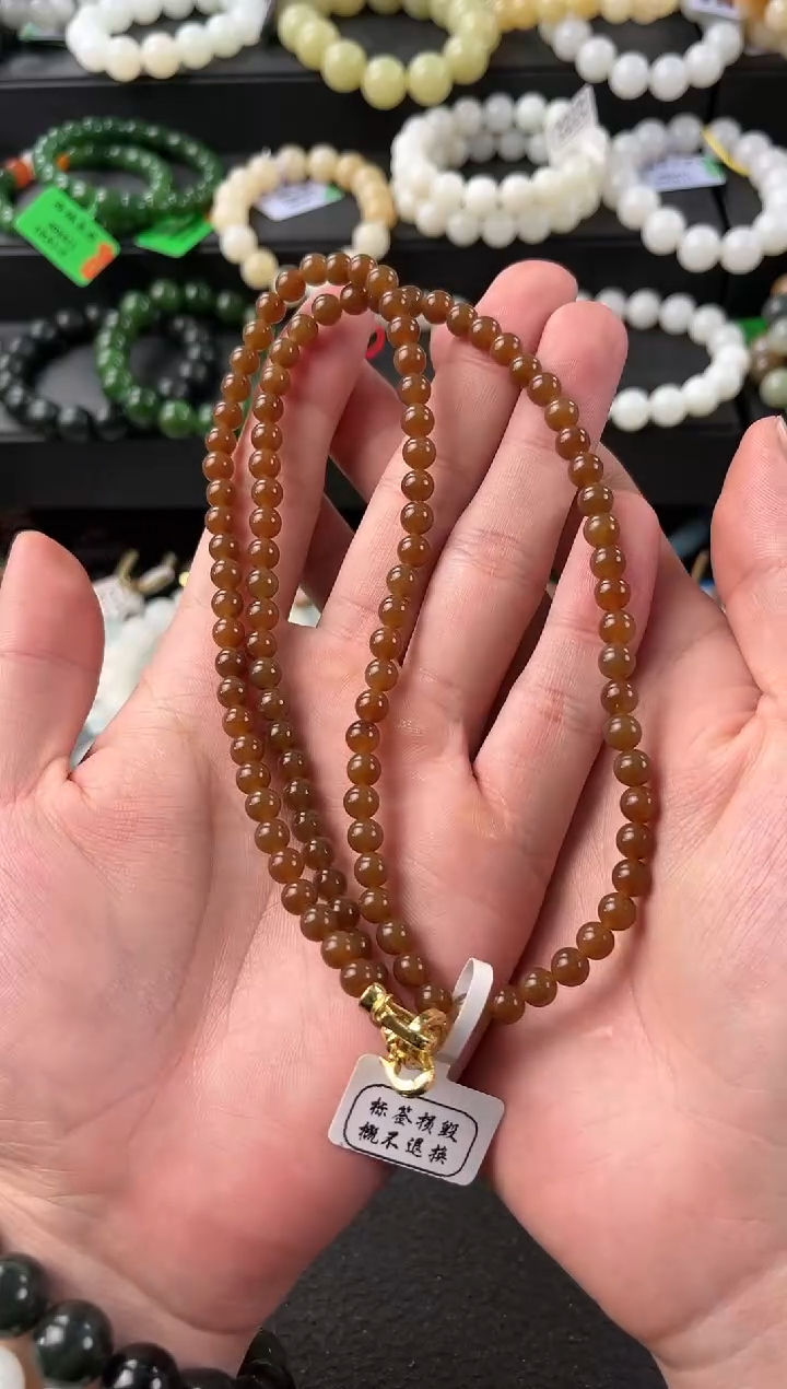 【闪购商品】和田玉项链未镶嵌且末金山糖串项链卡6mm微色差