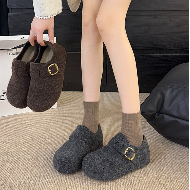 啄木鸟厚底增高灰色加绒勃肯鞋女2025秋冬新款小个子保暖博肯棉鞋