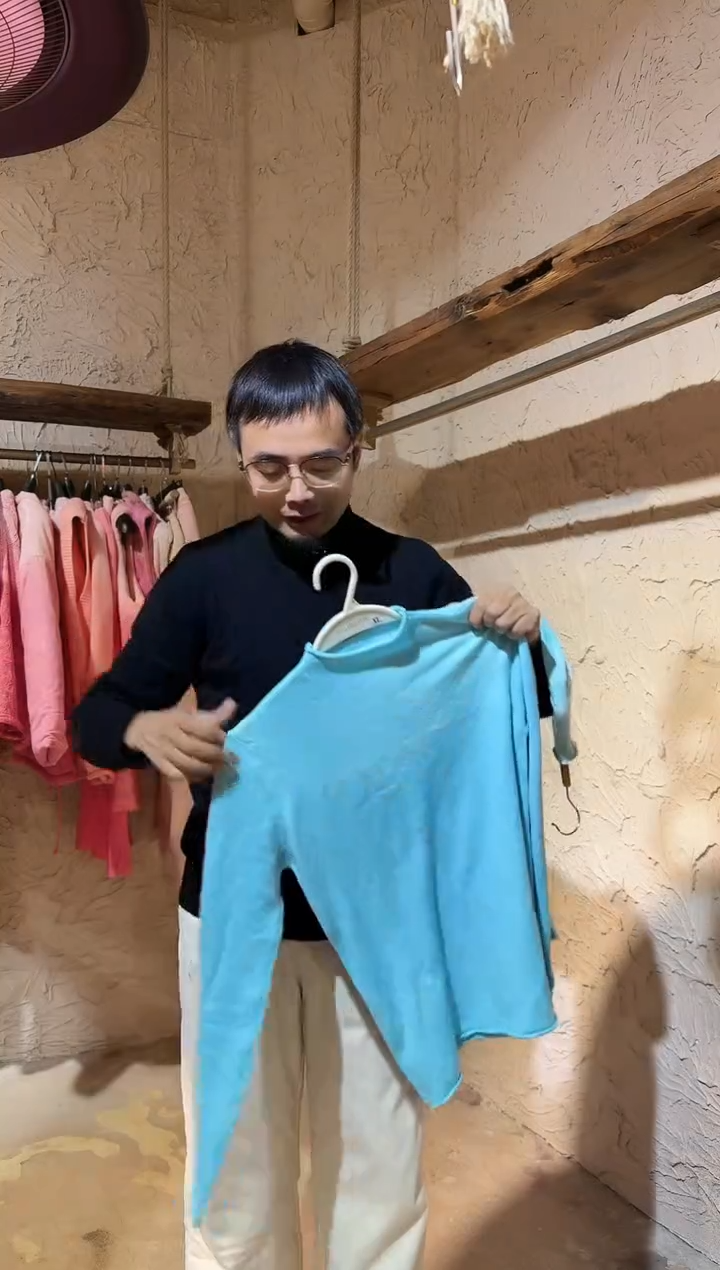 蓝染植物染打底衫