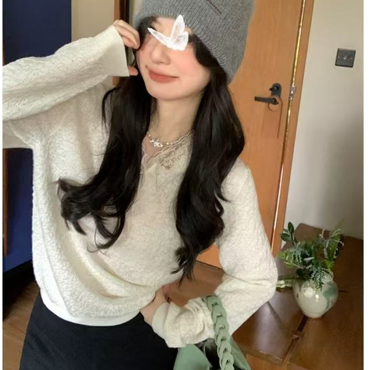 秋冬新款圆领燕麦白连帽帽衫