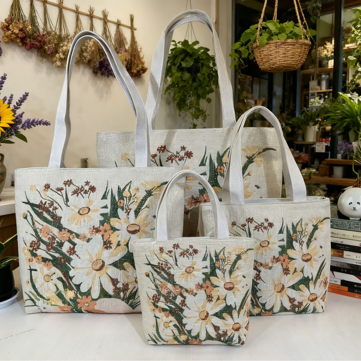 雏菊刺绣帆布包学生文艺时尚简约单肩手提包古风休闲百搭通勤包