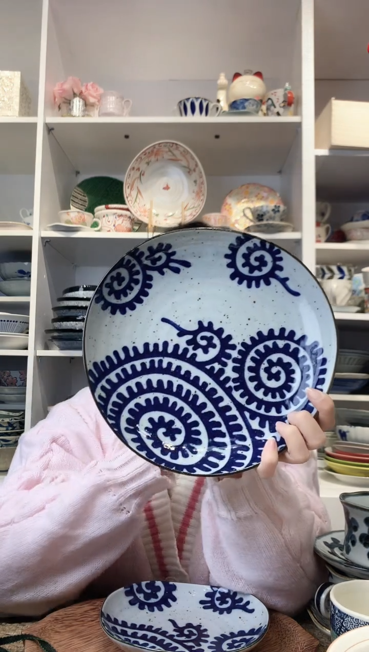陶瓷三峰章鱼唐草大盘23cm