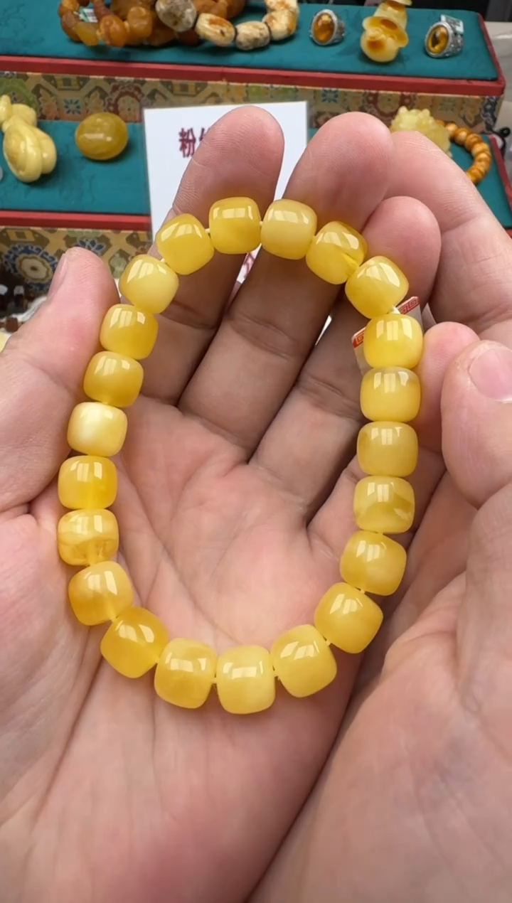 琥珀未镶嵌珠宝奇石10+浓蜡白花手串HZ148