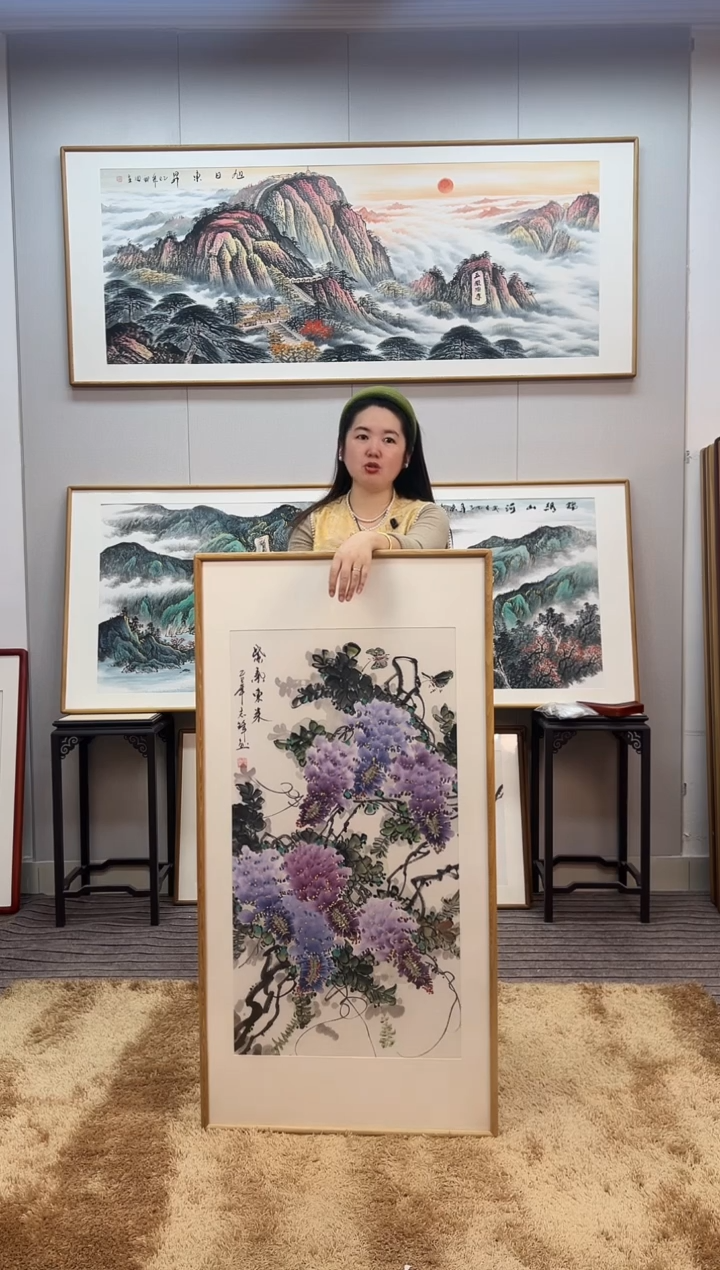 国画手绘紫藤122*62尺寸