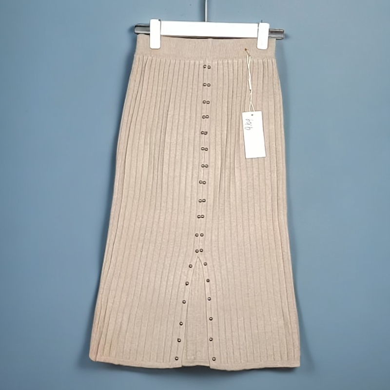 半身裙女秋冬2025新款松紧高腰开叉设计显瘦女裙6016【5】