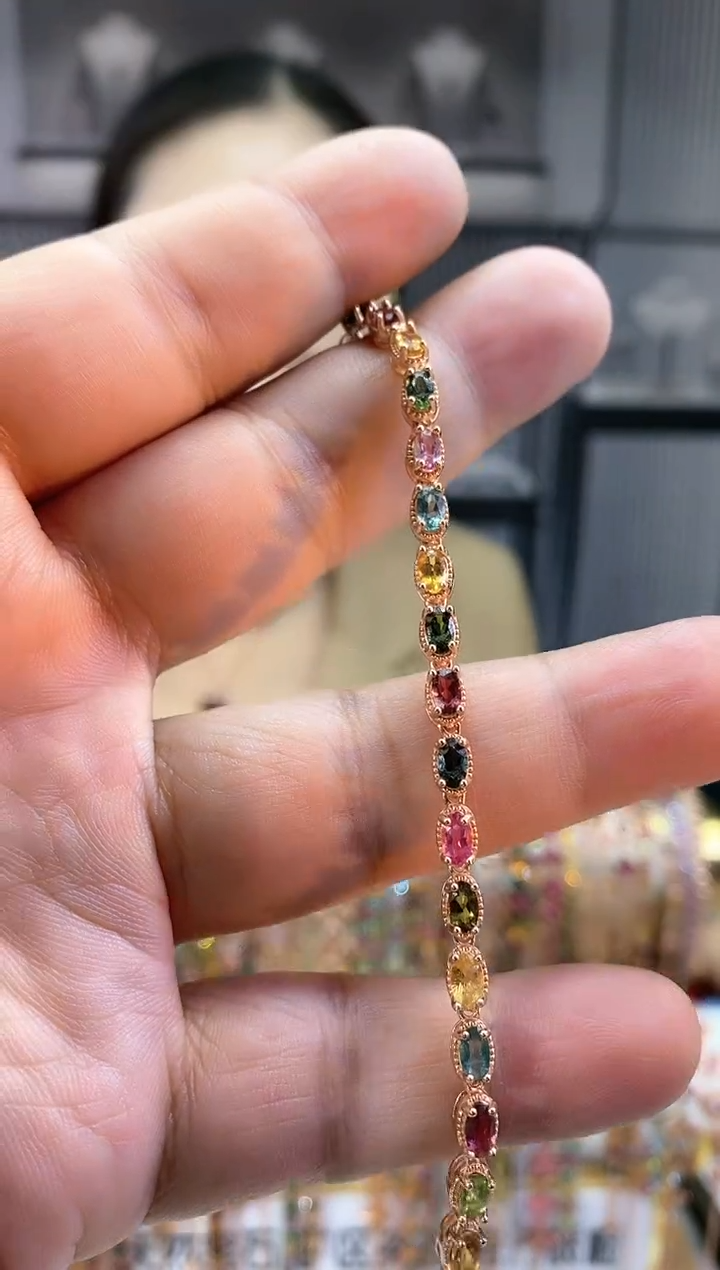 银S925镶嵌手链碧玺3453543543543543