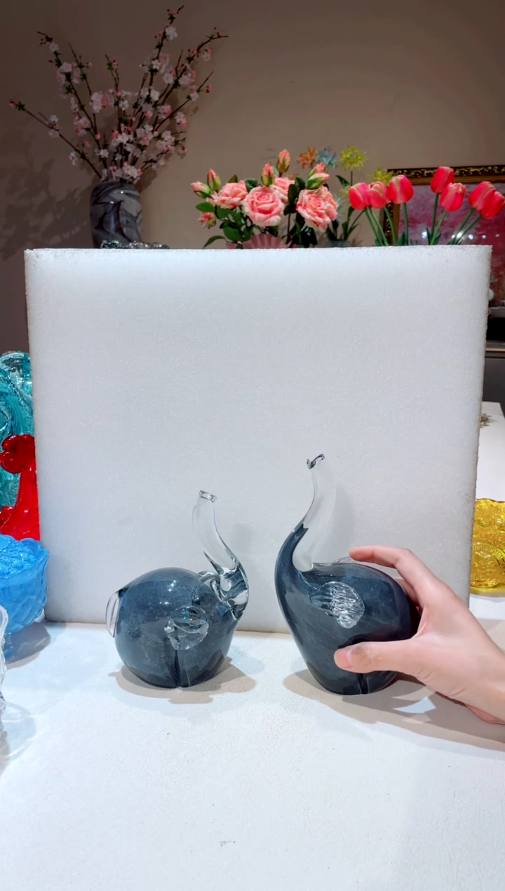 【闪购商品】琉璃手工艺品  灰色 大象一对