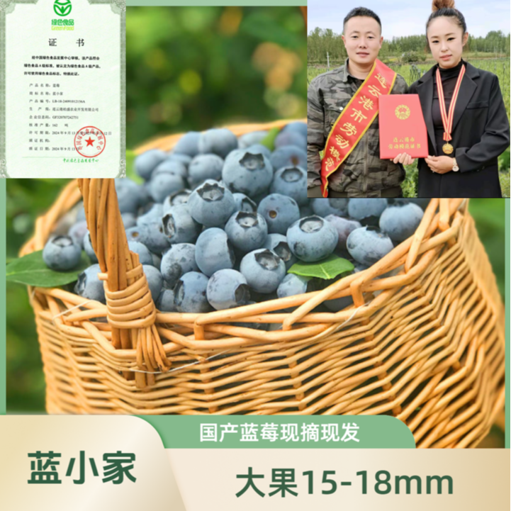 新人福利蓝莓鲜果现摘现发脆甜多汁宝宝喜欢15mm+顺丰冷链L露露专属100克每盒江苏省