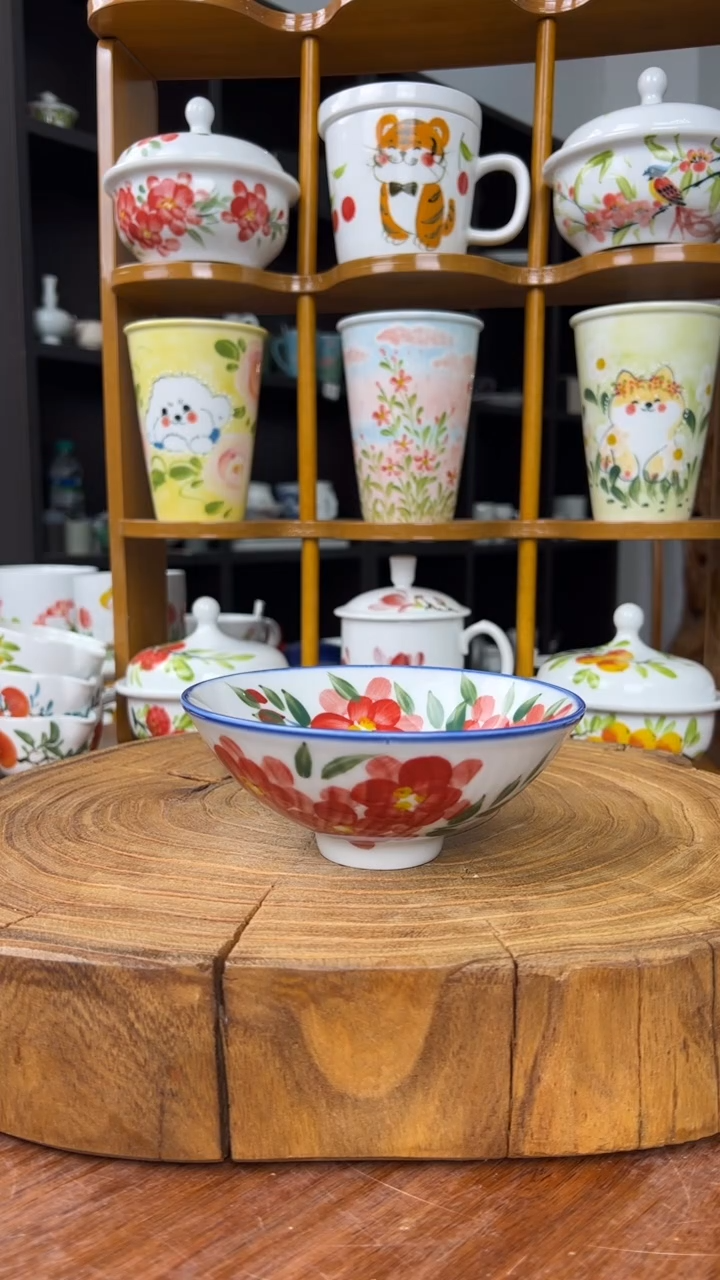 瓷片景德镇手绘釉中彩（食品级）小斗笠碗