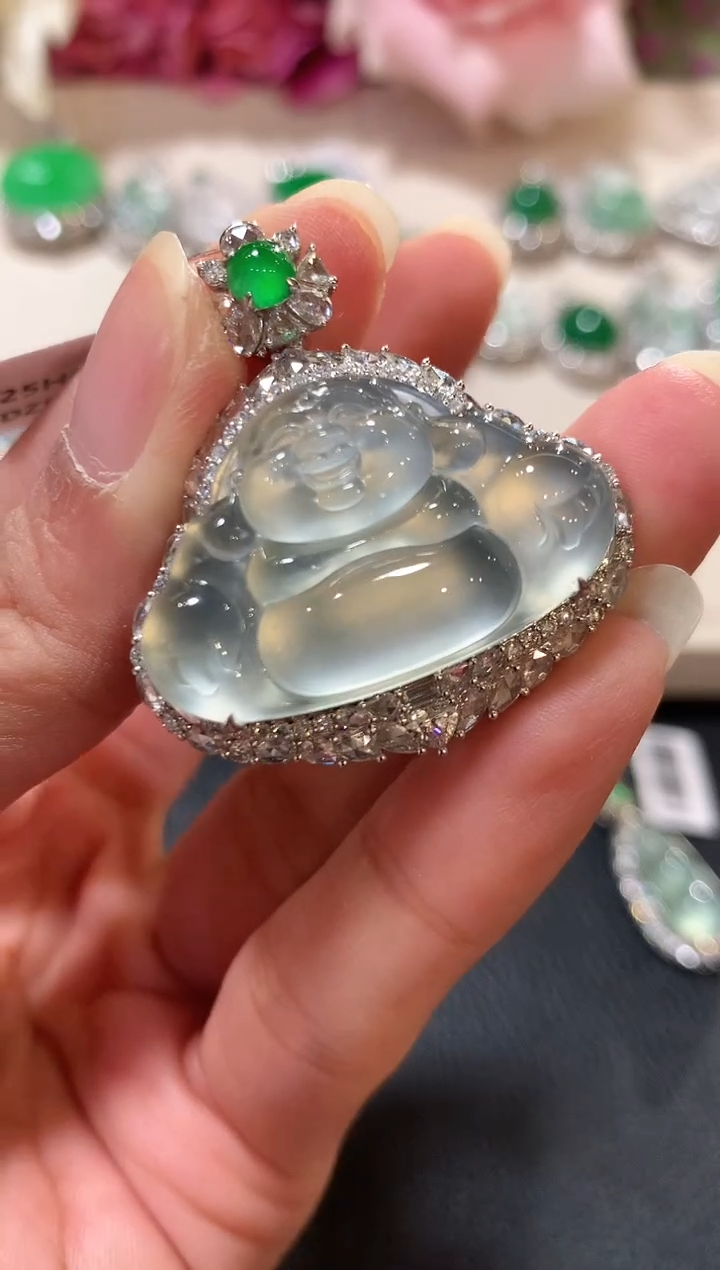 吊坠(不含链)18K金镶嵌翡翠开*?z264 