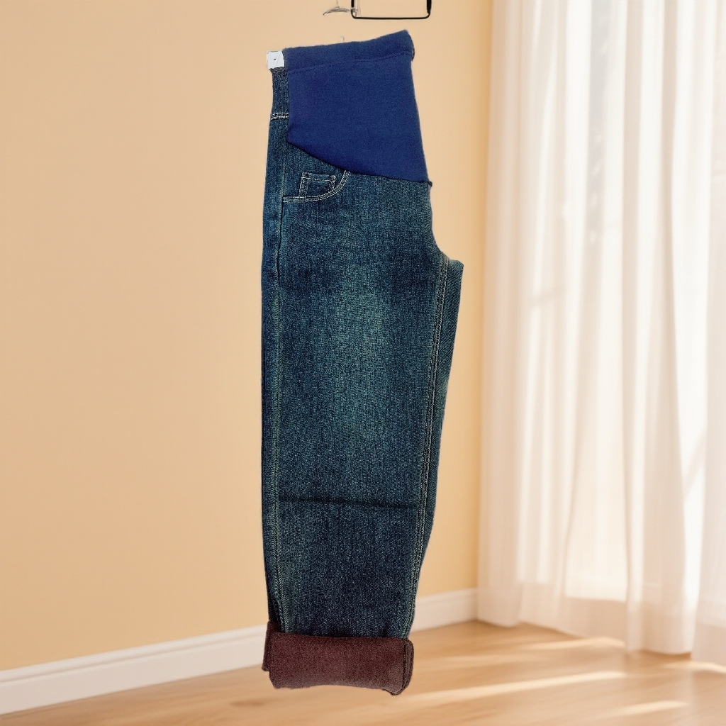 实体店孕妇牛仔加绒老爹裤加绒牛仔裤