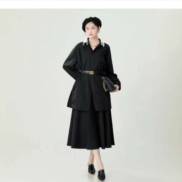 AMASS/阿玛施夏季爆款新款A字法式高腰中长款伞裙(附腰带)5200444