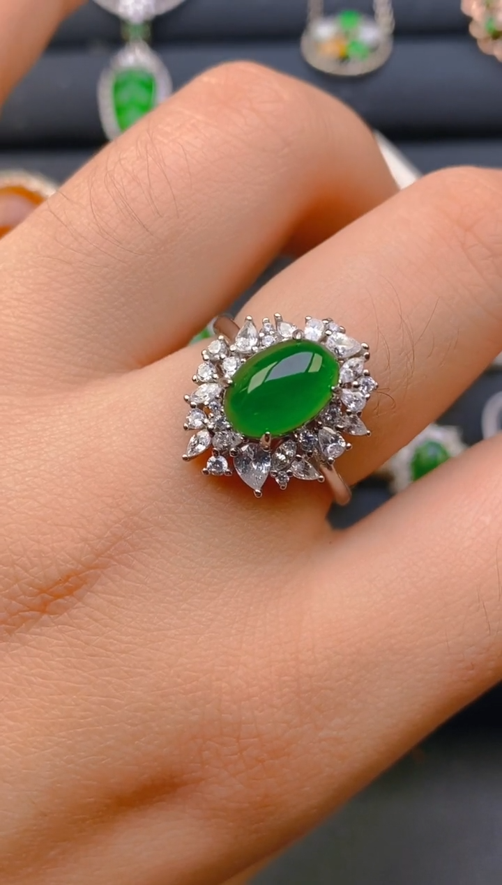 【闪购商品】翡翠戒指银S925镶嵌天然A货翡翠1