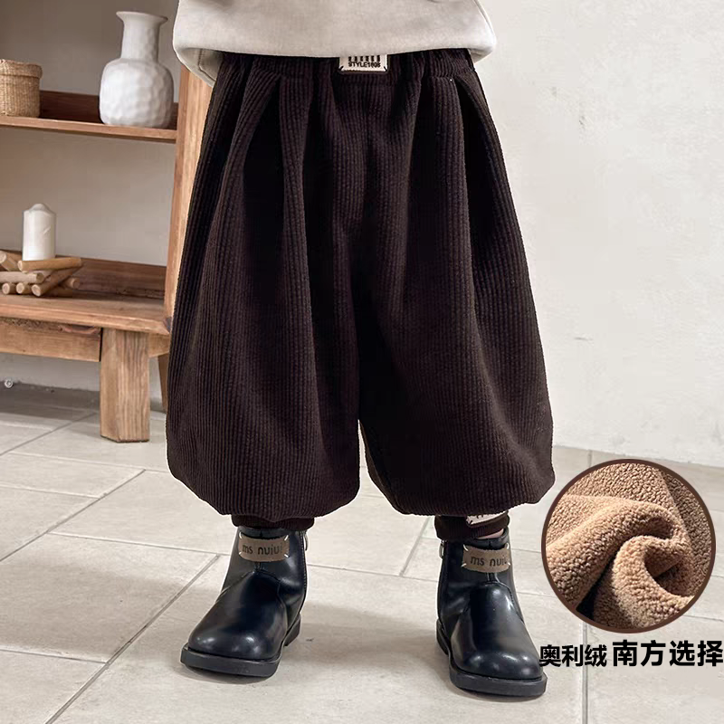 男女童加绒裤子秋冬装儿童一体奥粒绒弹力休闲裤宝宝柔软保暖长裤