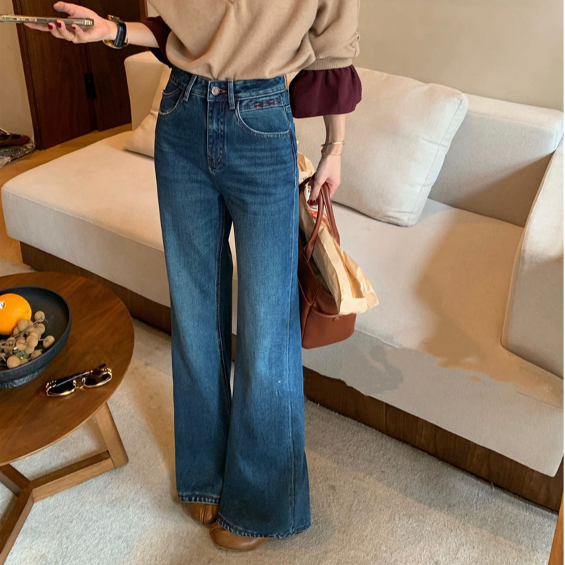 ZZ-25【漫雪】品牌孤品·秋款新品简洁时尚显瘦拖地高腰牛仔喇叭裤