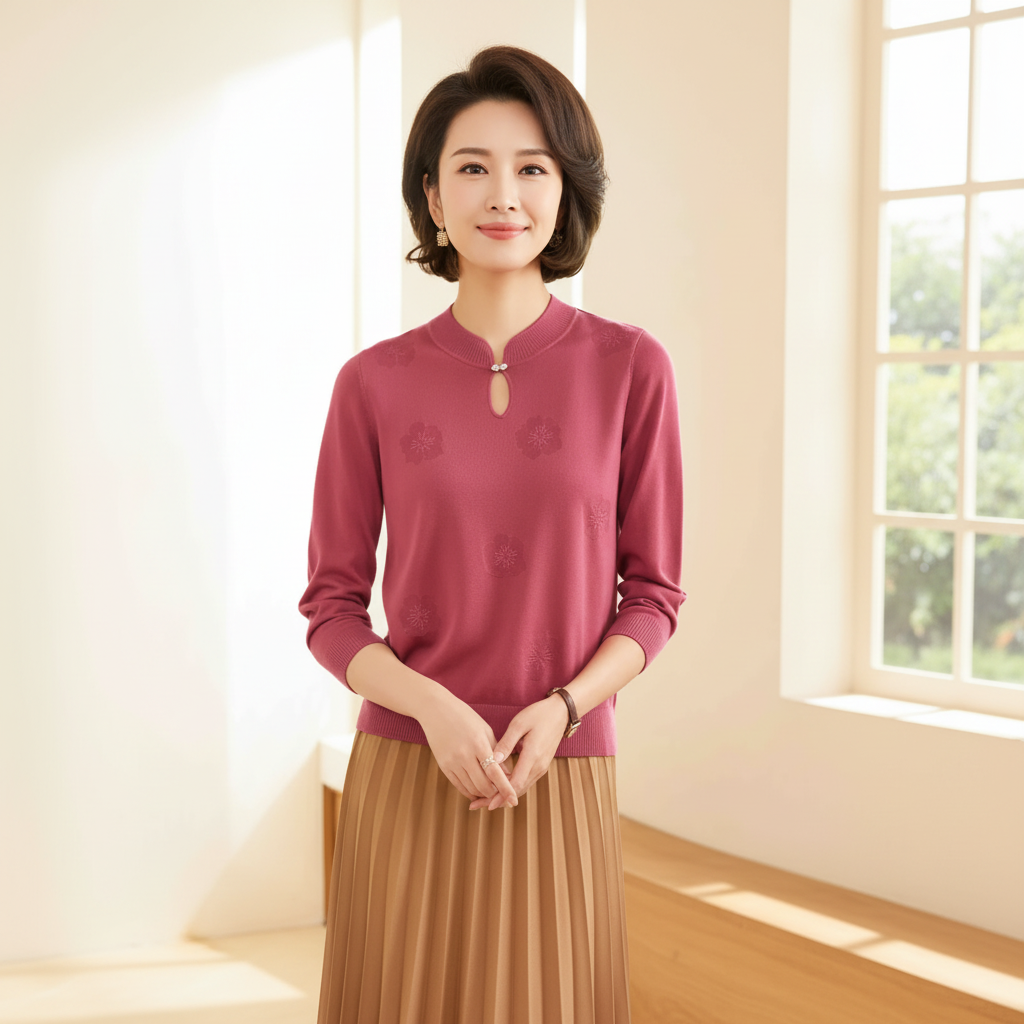 祥好服饰 时尚百搭气质套头天丝国风针织衫 7852