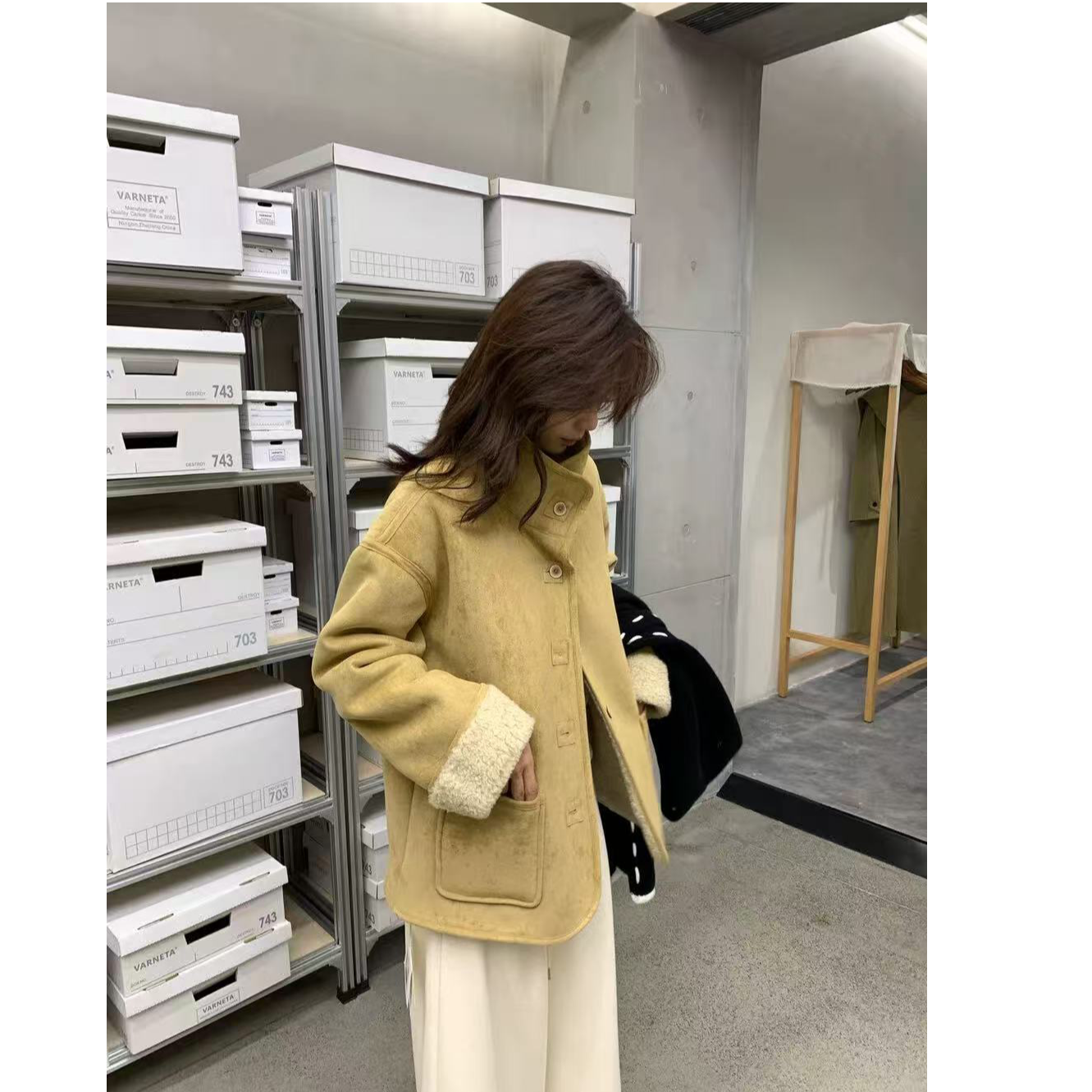 宽松正反两穿女羊毛外套立领中长款冬季短款B8010