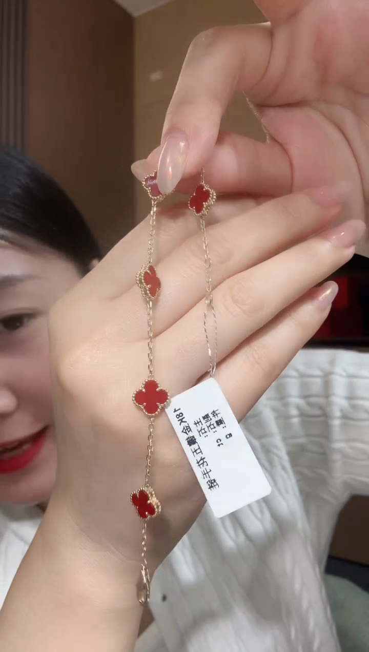 【闪购商品】玛瑙/玉髓手链18K金镶嵌红色k黄，小号五花手链GHJ 