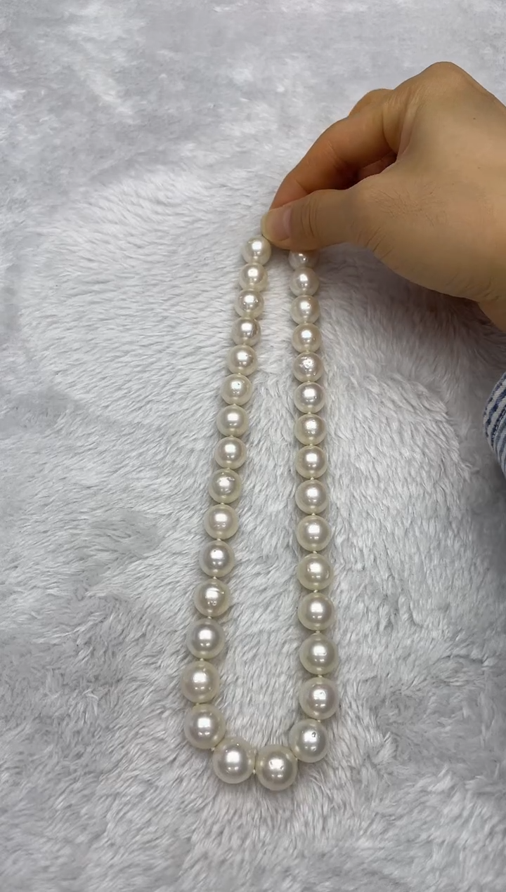 项链银S925镶嵌海水珍珠澳白12-14mm