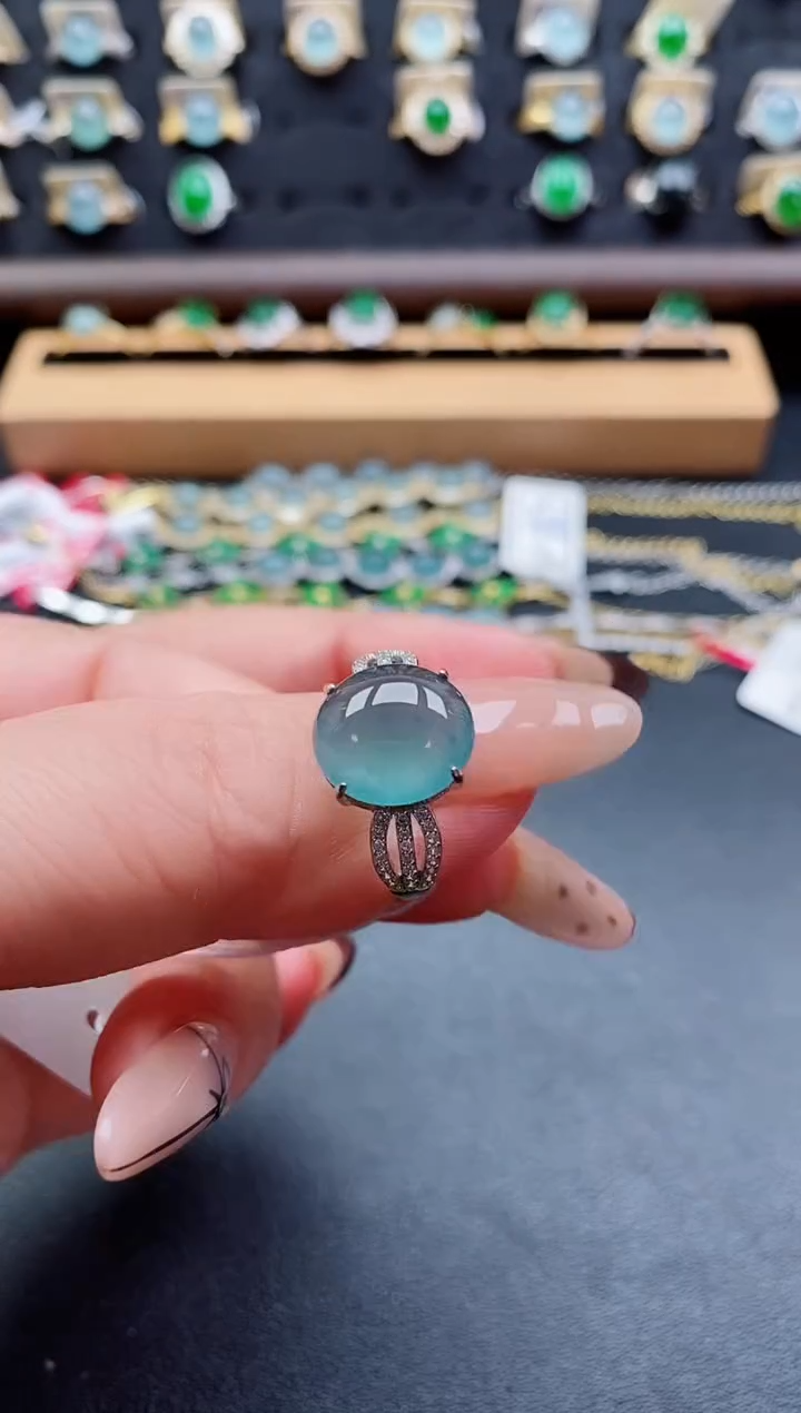 银S925镶嵌戒指翡翠1