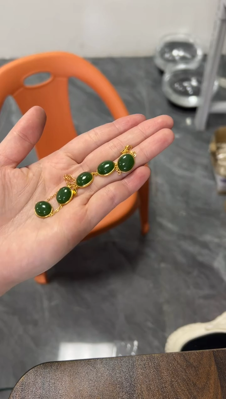 银S925镶嵌手链和田玉和田玉碧玉蛋面银手链[多样发其一]