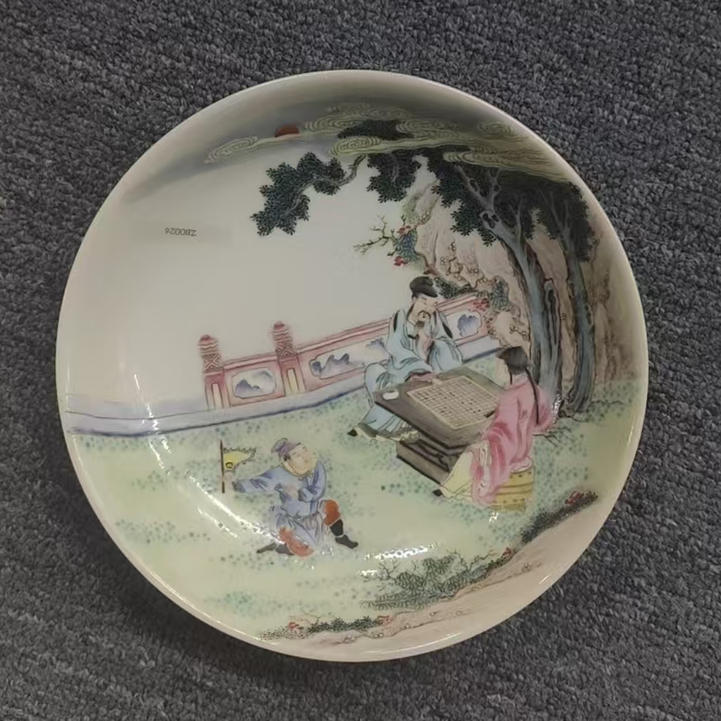 古陶瓷粉彩人物下棋盘-FCP002-清代