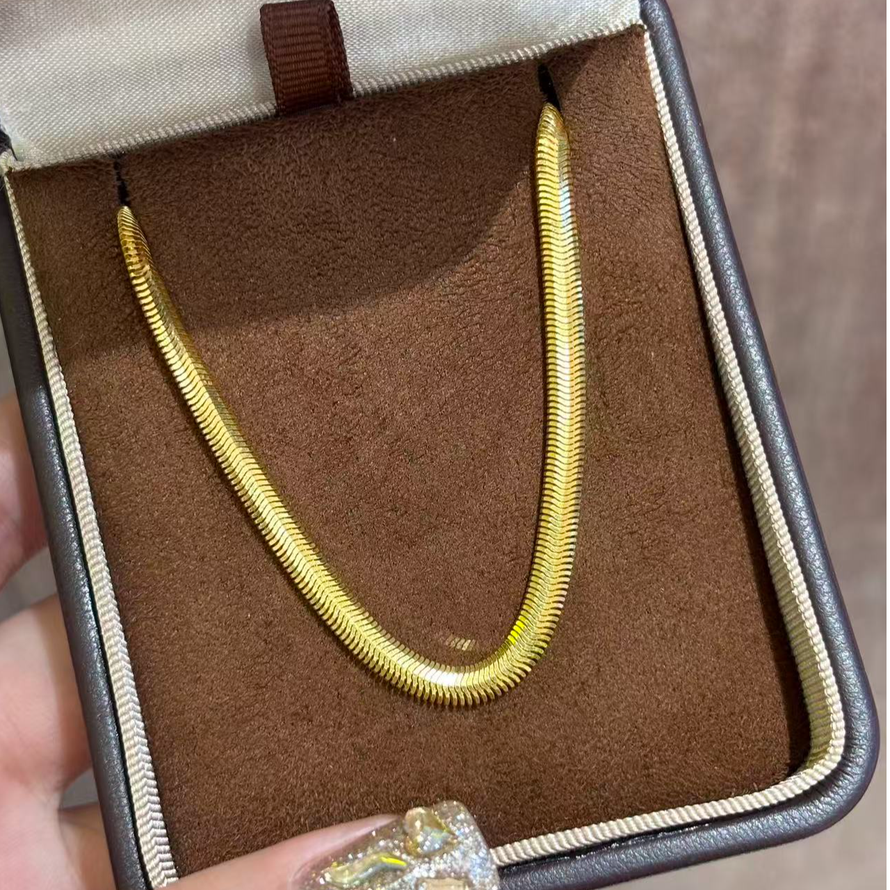 【伟新源】足金999 5G工艺 经典简约 扁蛇骨项链（点击选择长度重量）