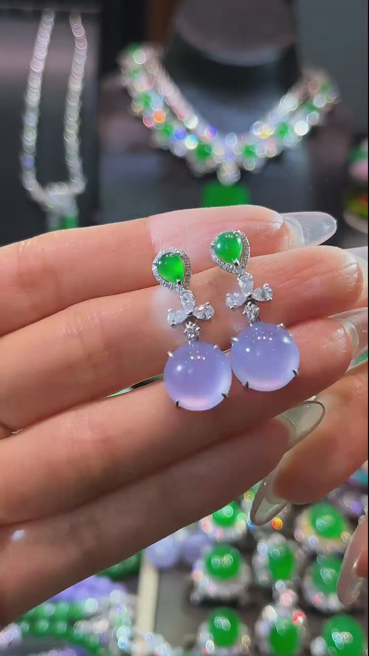 【闪购商品】翡翠耳饰18K金镶嵌耳钉