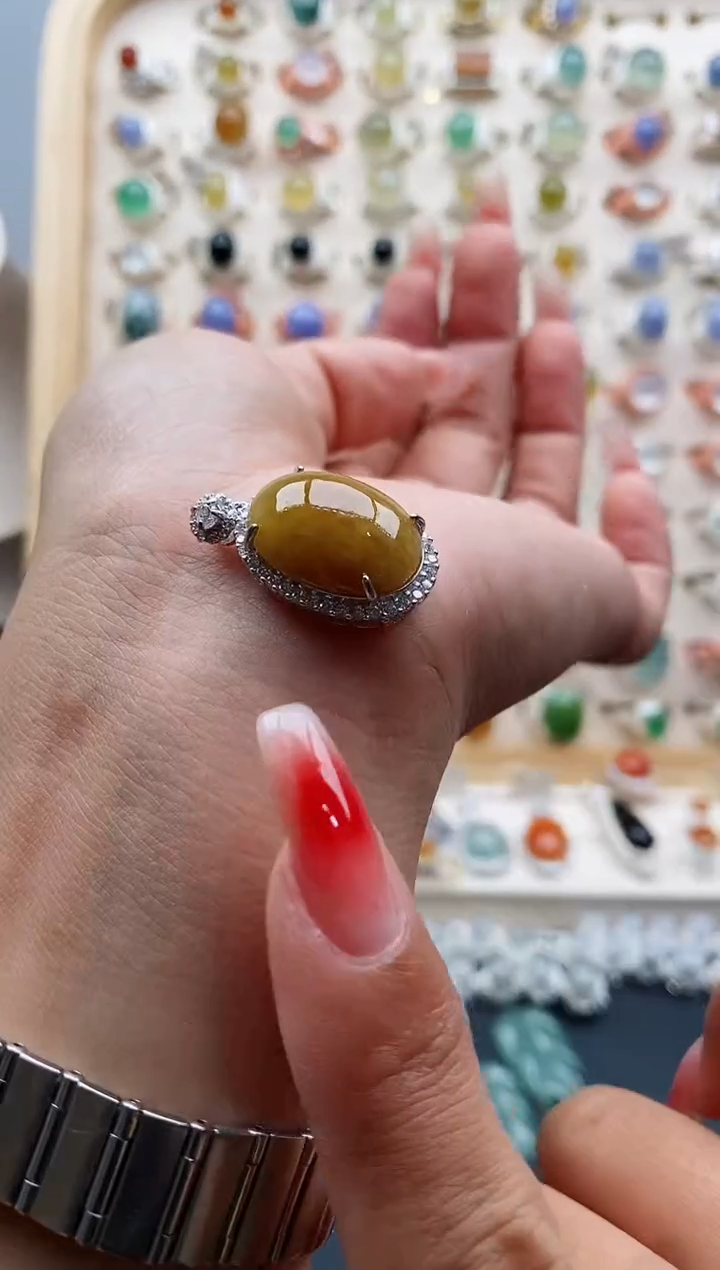 【闪购商品】翡翠戒指银S925镶嵌缅甸天然A货翡翠333 3+7