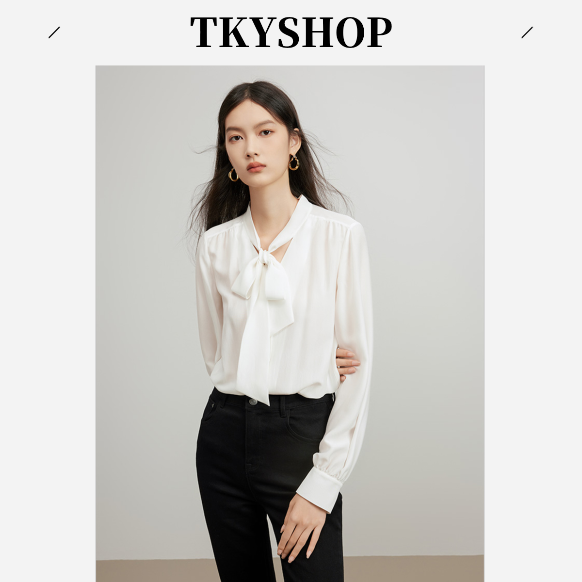 TKYSHOP轻职纯欲风系带长袖白衬衫气质时尚百搭女士 10G1QA01M099