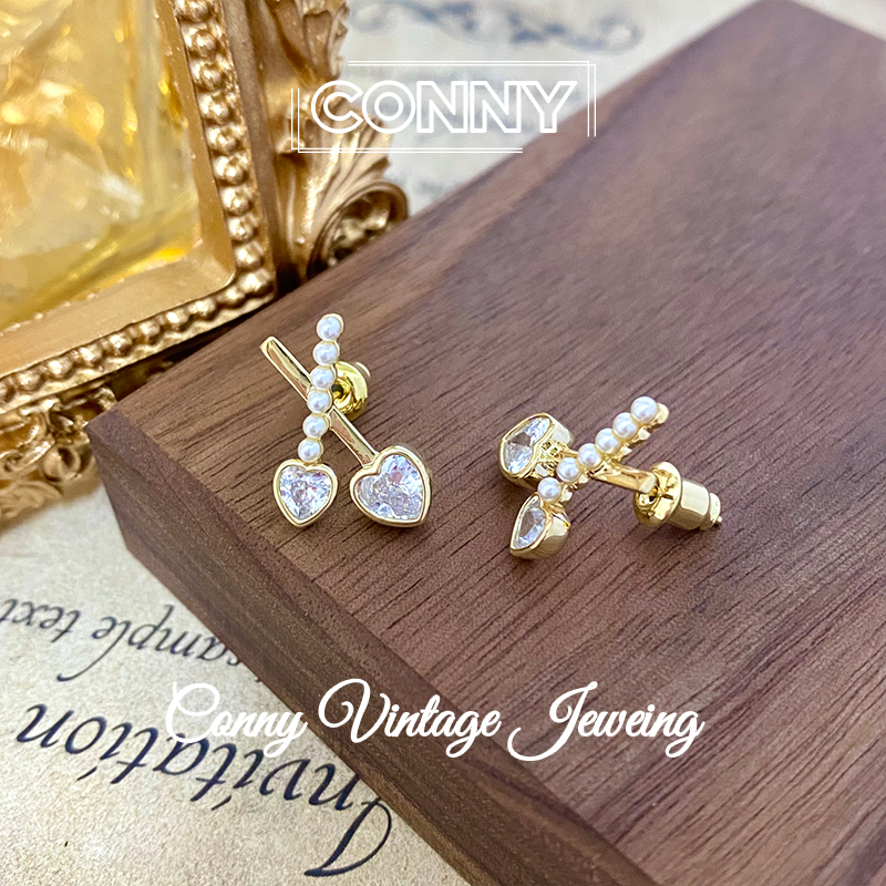铜合金锆石耳饰 KN0001 法 ·【心心相印】爱心锆石耳钉时尚气质耳饰