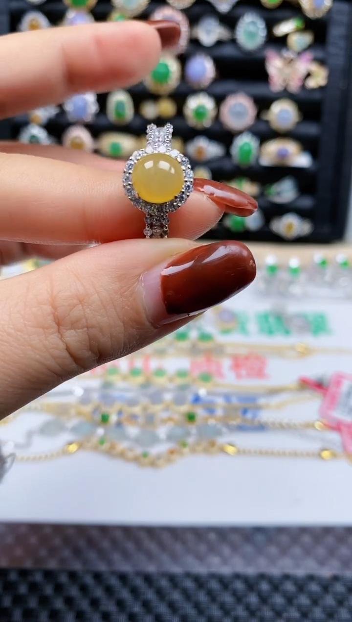 银S925镶嵌戒指翡翠100