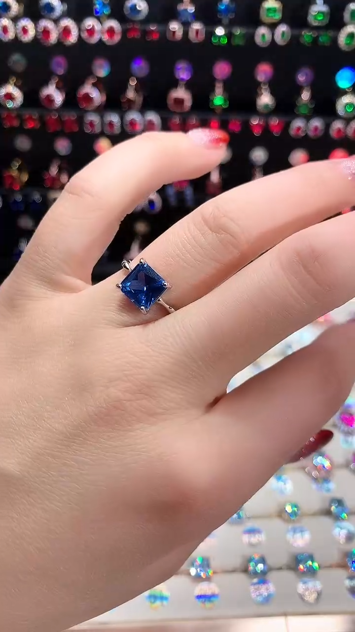 【闪购商品】蓝宝石戒指银S925镶嵌白金色8