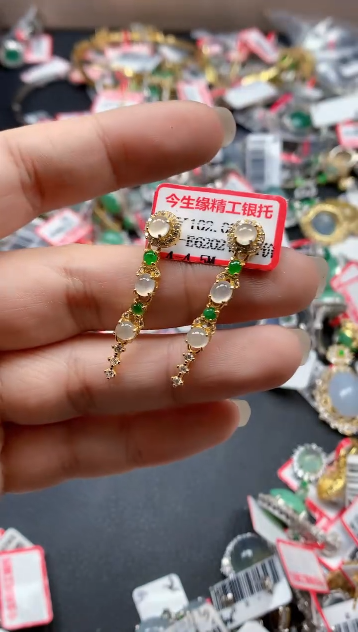 银S925镶嵌戒指翡翠天然A货缅甸翡翠