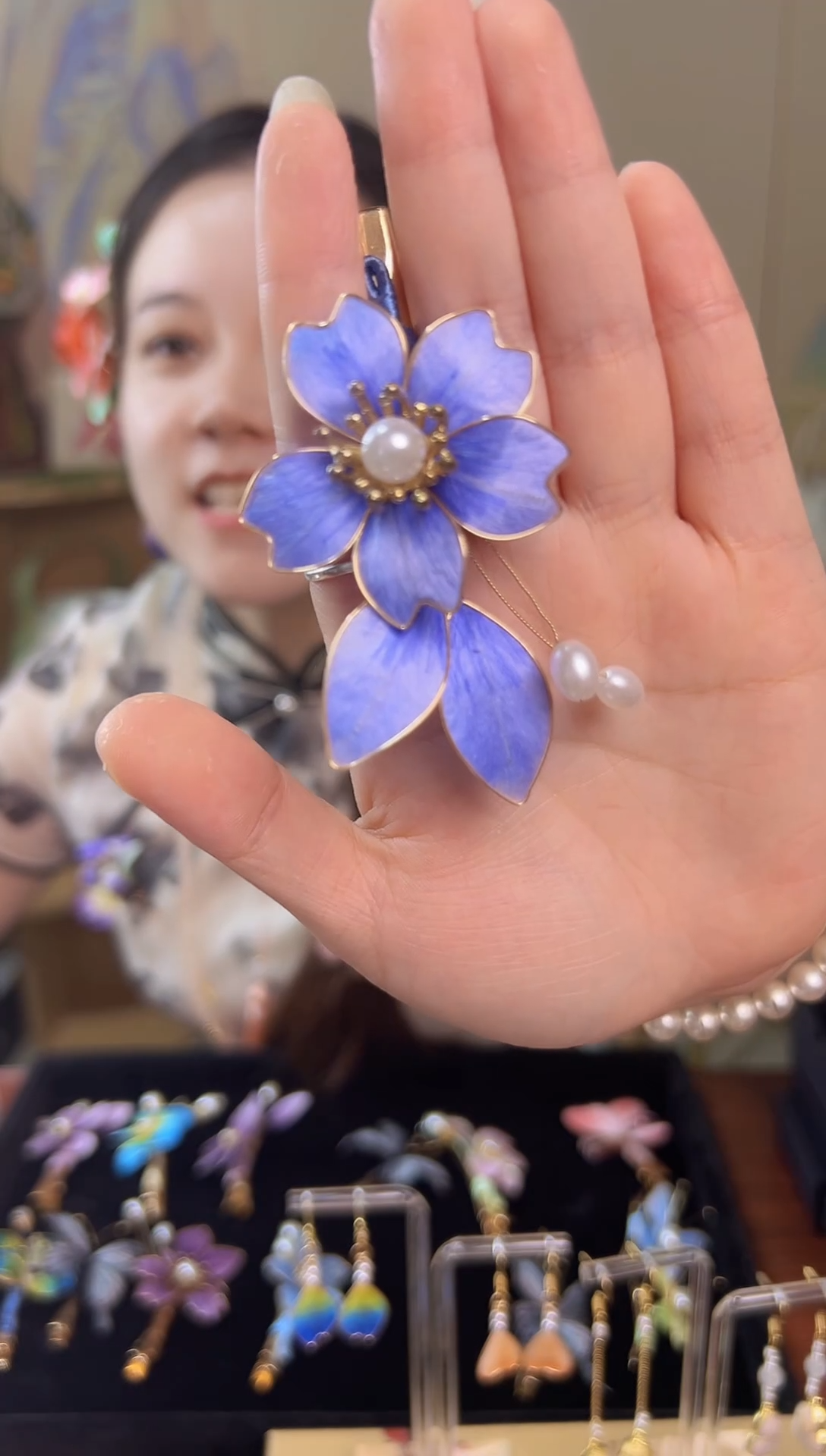 织绣非遗纯手工绒花发夹