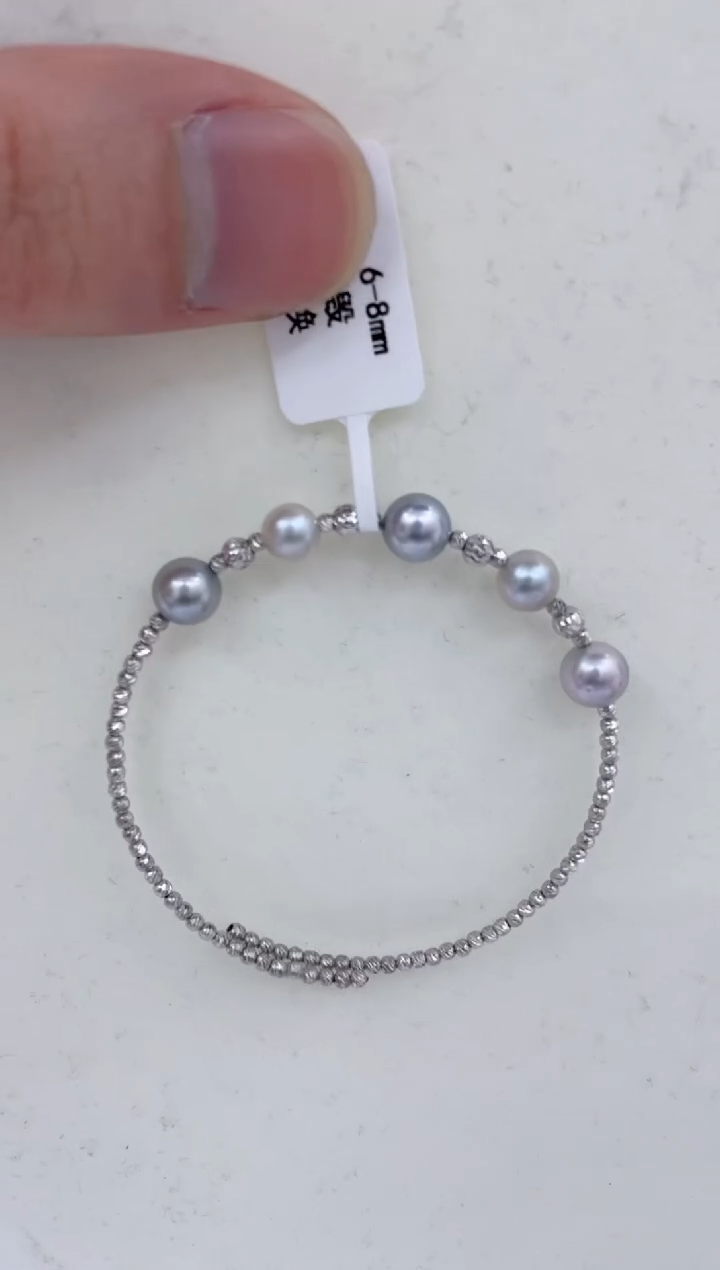 银S925镶嵌手镯海水珍珠  