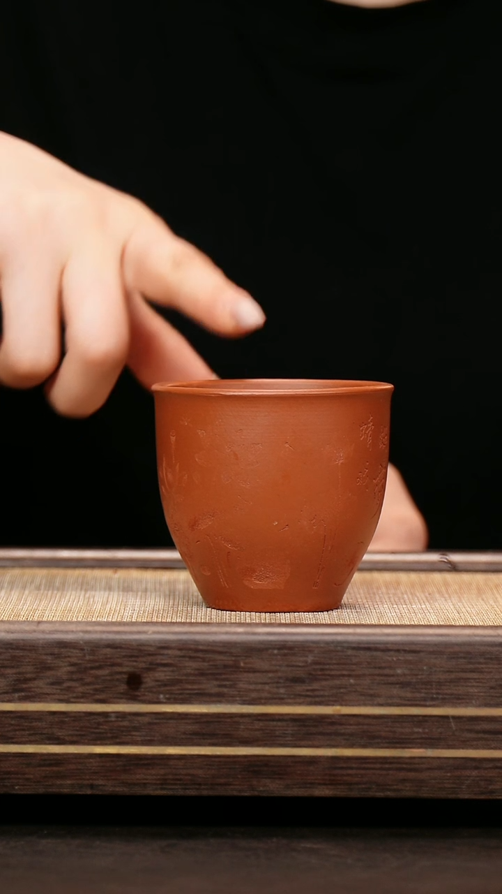 茶壶紫砂红泥 主人杯 刻绘