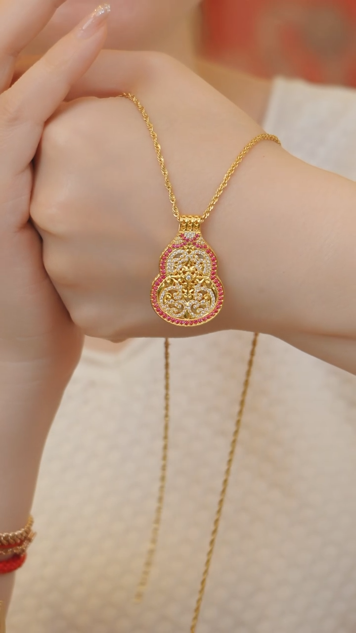 【闪购商品】贝壳（贝母）项链18K金镶嵌葫芦