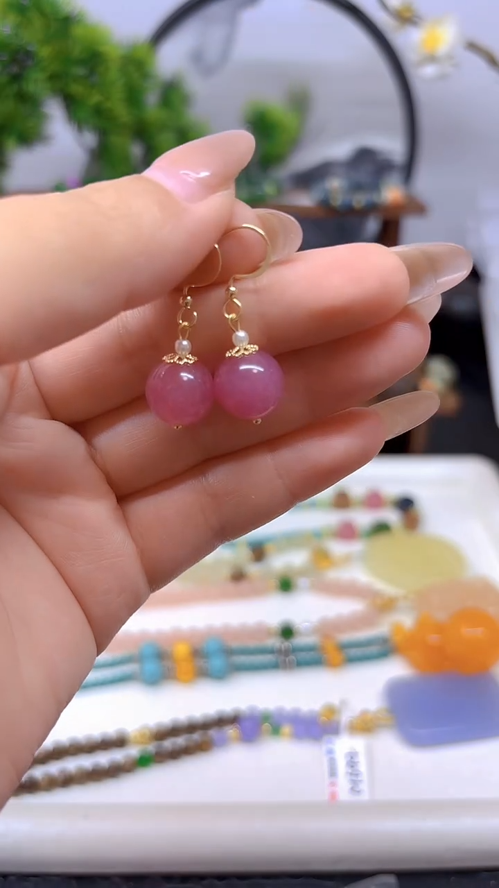 碧玺耳饰14K金镶嵌E742