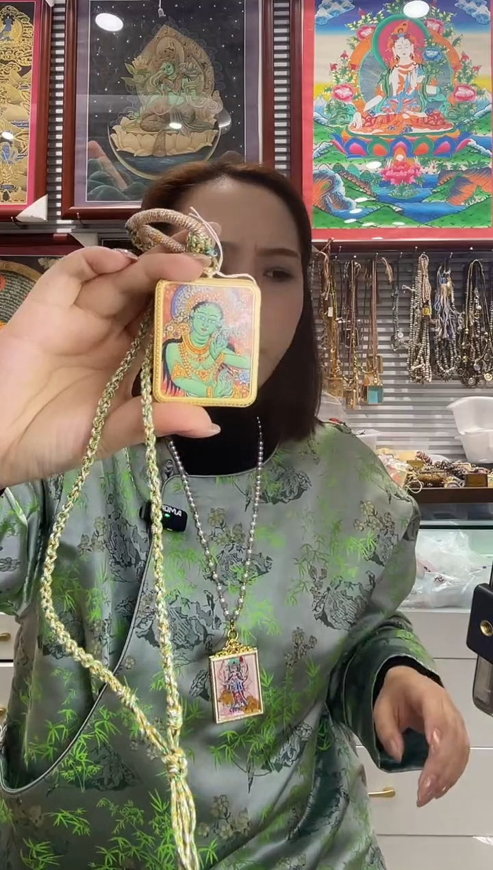 吊坠绿度母  纯手绘唐卡（非质量问题 不退不换）