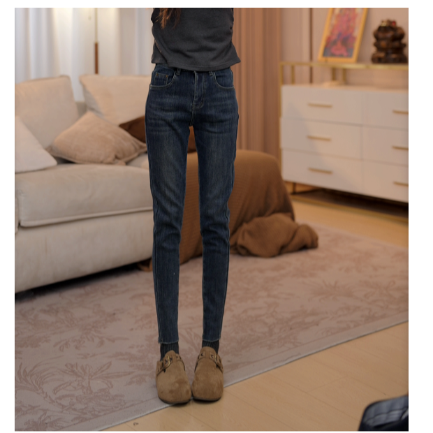 【新款上新】马克华菲女装加绒加厚牛仔裤紧身小脚9分裤